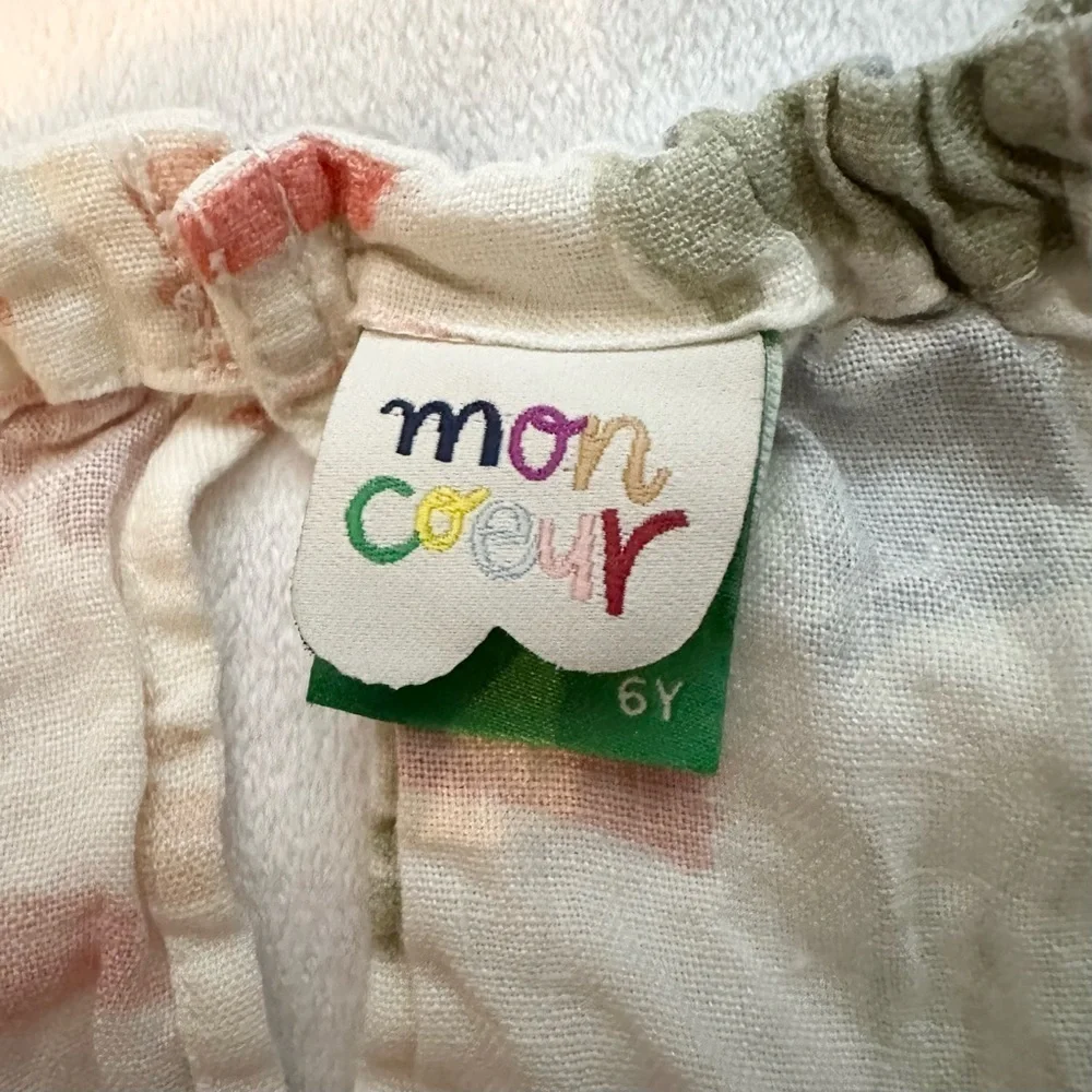 Mon Coeur Portugal Girls Abstract Scribble Linen Halter Dress Kids 6 Beige